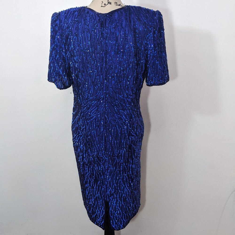 NWT STENAY Blue 100% Silk Sequined Formal Holiday Evening Dress Classy 16 - Picture 7 of 15